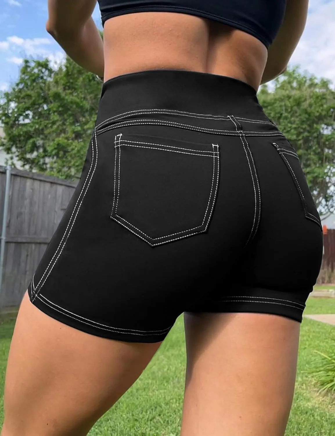 VOOVEEYA 5"/8" High Waisted Yoga Biker Shorts with Pockets for Women - Butt Lifting Workout Spandex Booty Gym Shorts