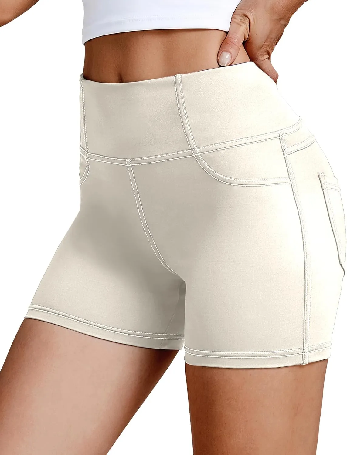 VOOVEEYA 5"/8" High Waisted Yoga Biker Shorts with Pockets for Women - Butt Lifting Workout Spandex Booty Gym Shorts