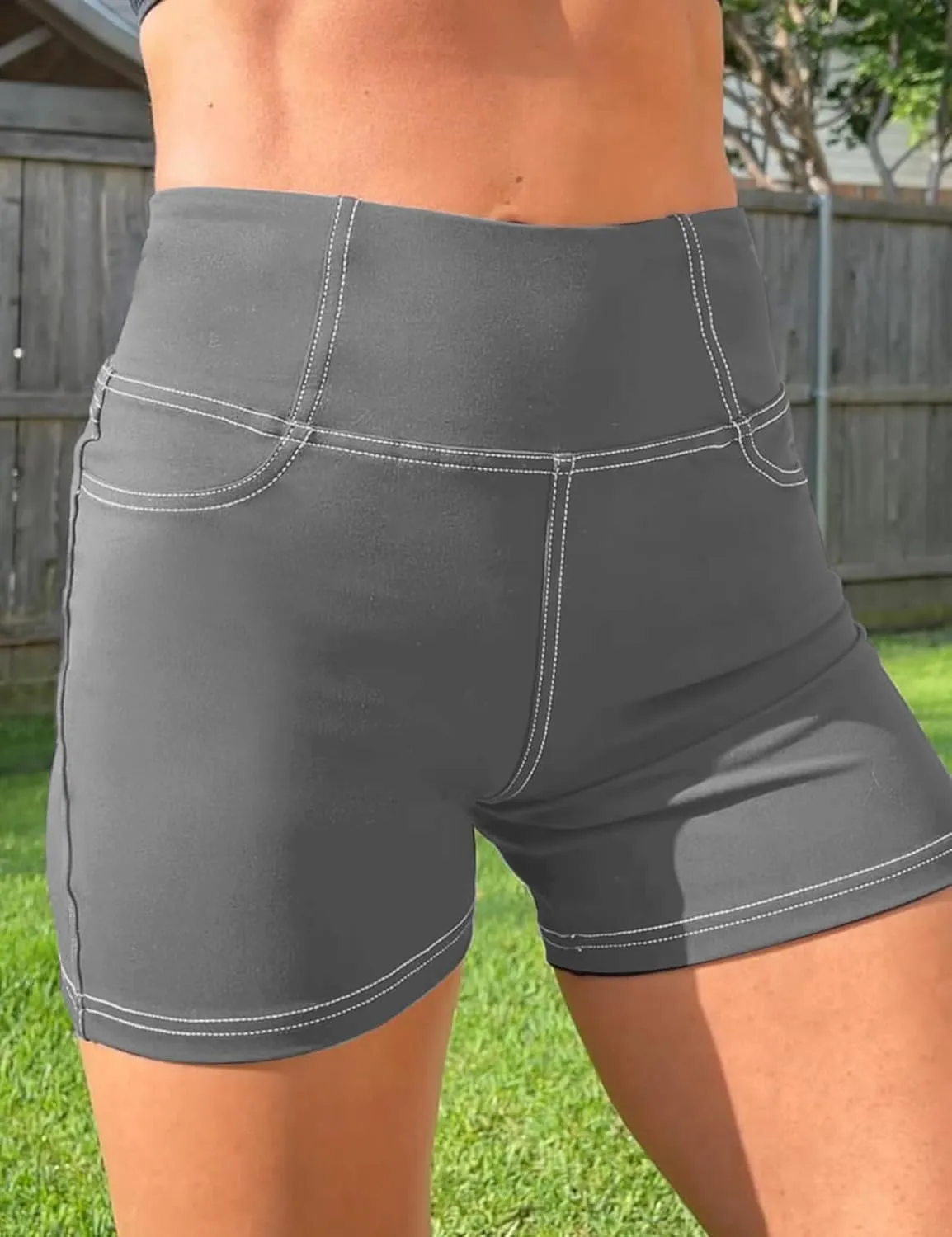 VOOVEEYA 5"/8" High Waisted Yoga Biker Shorts with Pockets for Women - Butt Lifting Workout Spandex Booty Gym Shorts