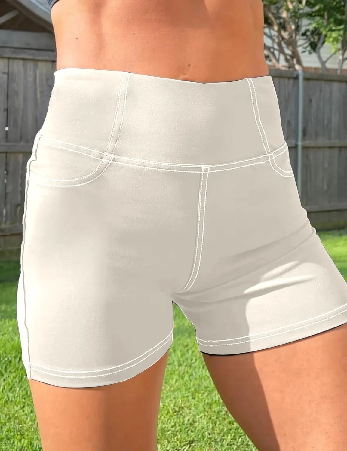 VOOVEEYA 5"/8" High Waisted Yoga Biker Shorts with Pockets for Women - Butt Lifting Workout Spandex Booty Gym Shorts