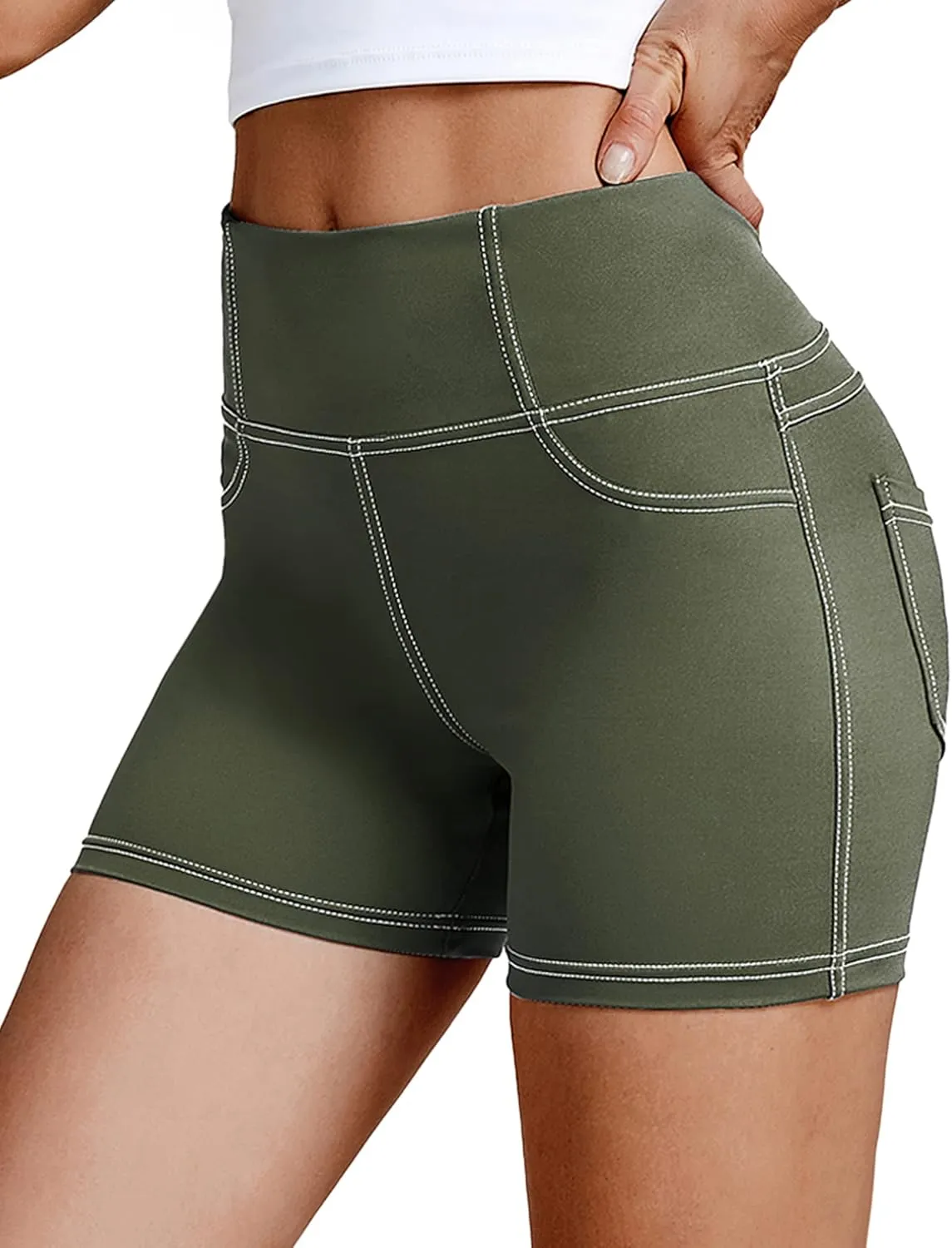 VOOVEEYA 5"/8" High Waisted Yoga Biker Shorts with Pockets for Women - Butt Lifting Workout Spandex Booty Gym Shorts