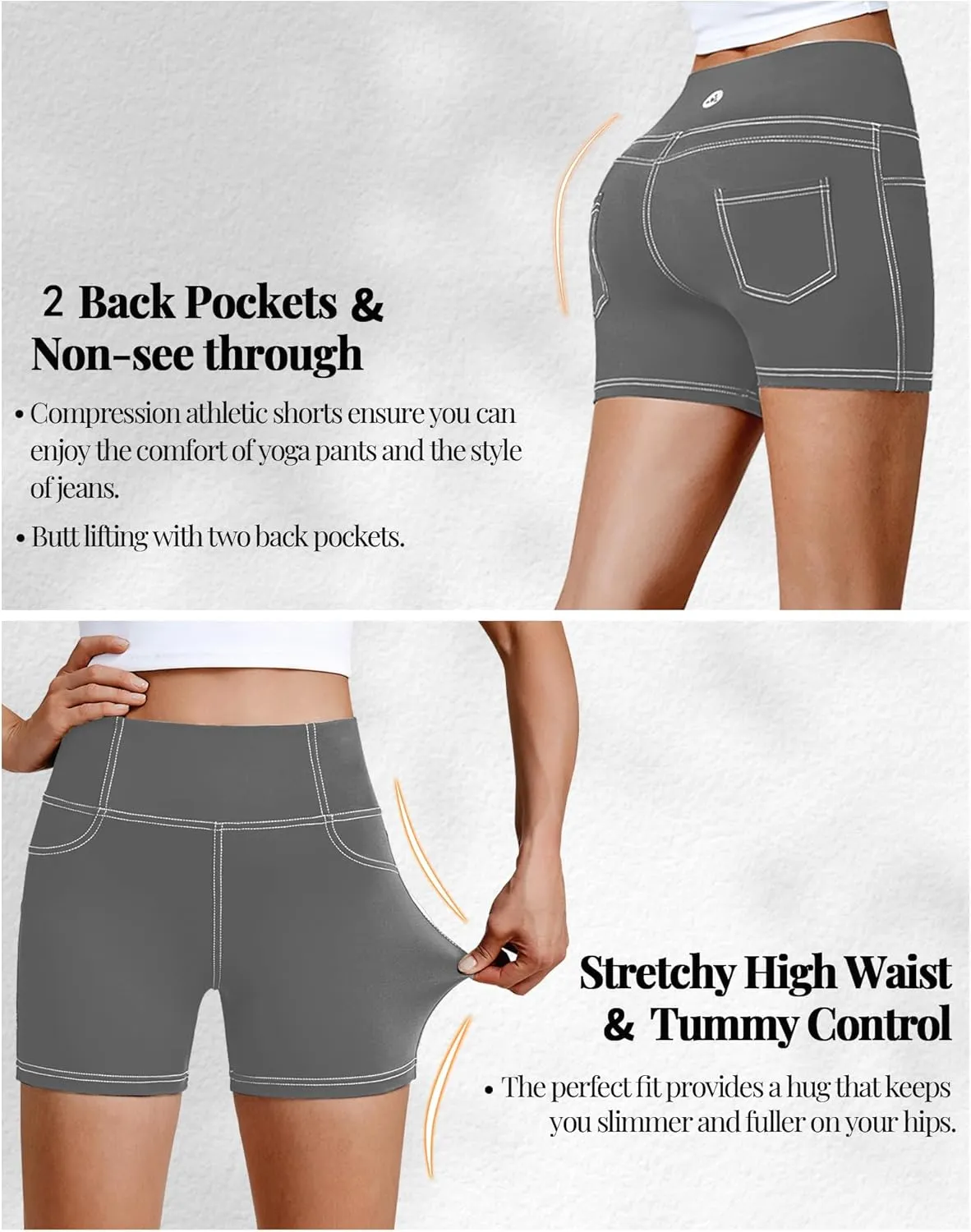 VOOVEEYA 5"/8" High Waisted Yoga Biker Shorts with Pockets for Women - Butt Lifting Workout Spandex Booty Gym Shorts