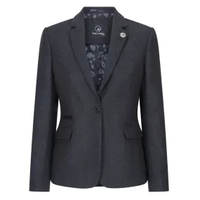 Women Black Blazer Waistcoat Tweed Herringbone Wool Classic 1920s