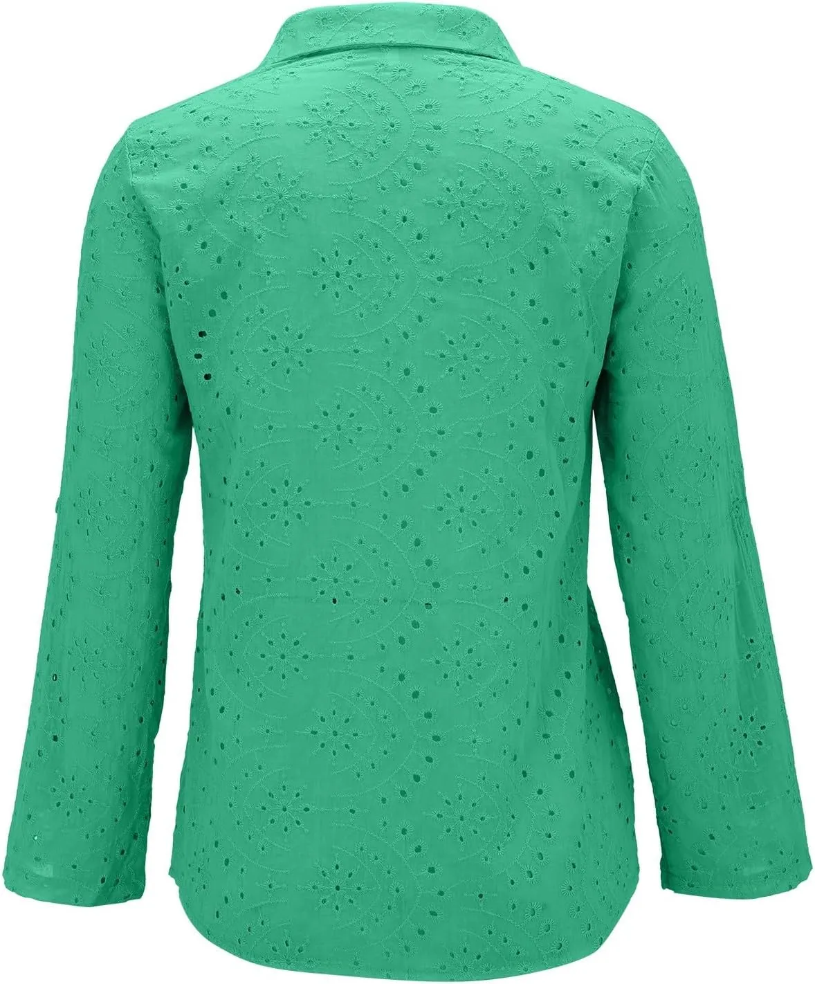 Women Button Down Shirts Summer Long Sleeve Hollow Out Lace Embroidered Blouse Casual Eyelet V Neck Cotton Linen Shirt Tops