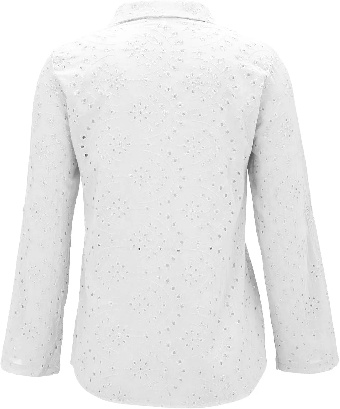 Women Button Down Shirts Summer Long Sleeve Hollow Out Lace Embroidered Blouse Casual Eyelet V Neck Cotton Linen Shirt Tops
