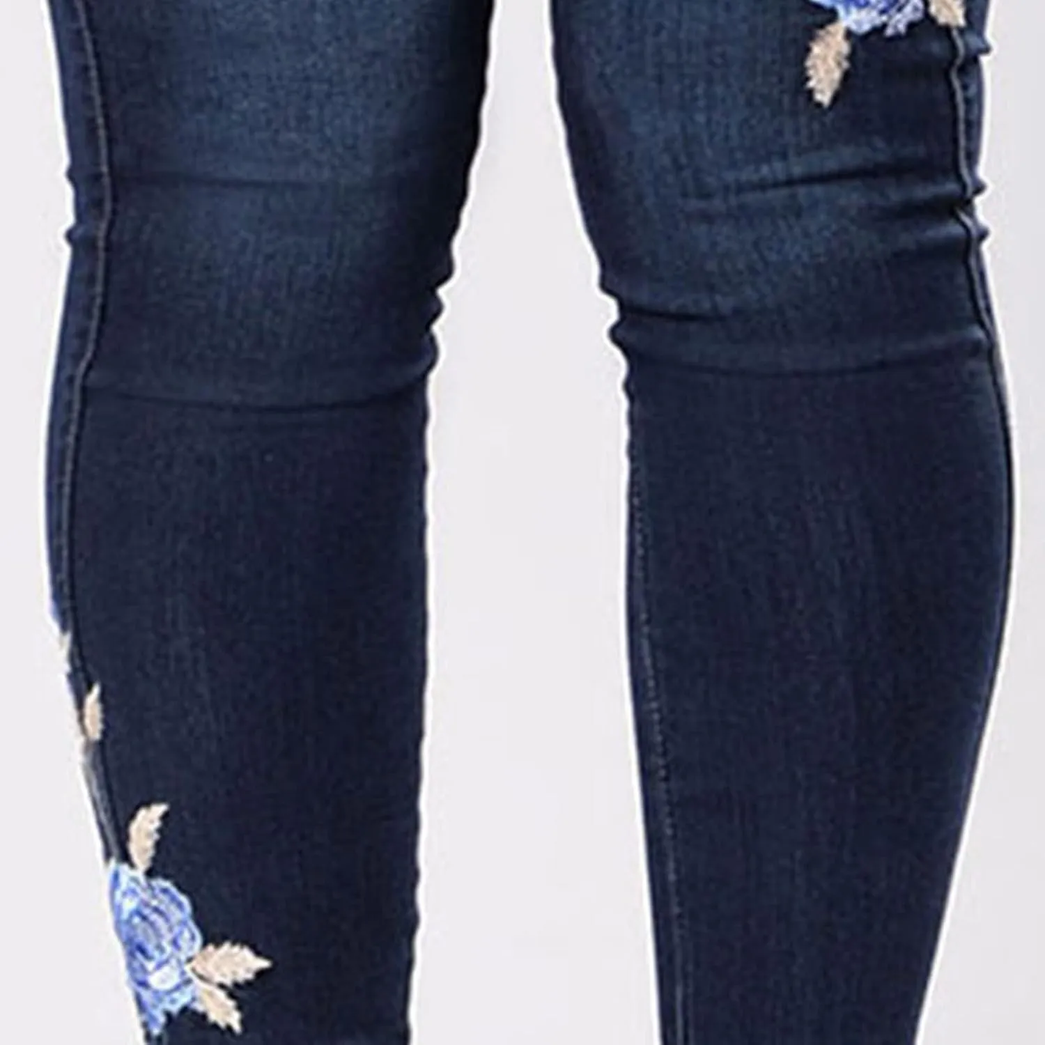 Women's Embroidered Stretch Jeans Rose Flower Slim Skinny Trousers Chic Floral High-Rise Bell Bottom Flare Jeans