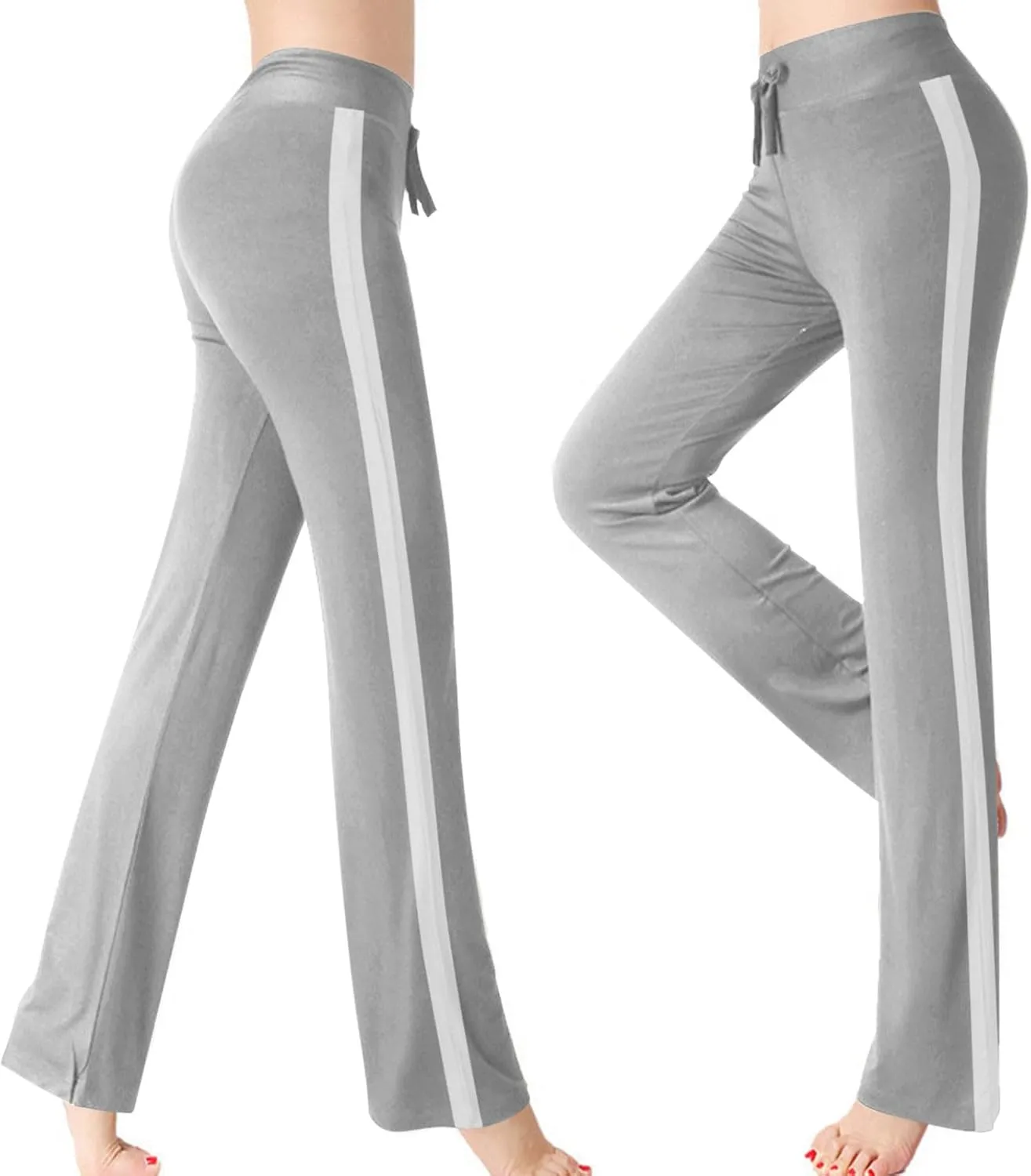 Women's Modal Sweatpant Yoga Leggings Side Striped High Waist Stretch Slim Comfy Jogger Sport Workout Trousers