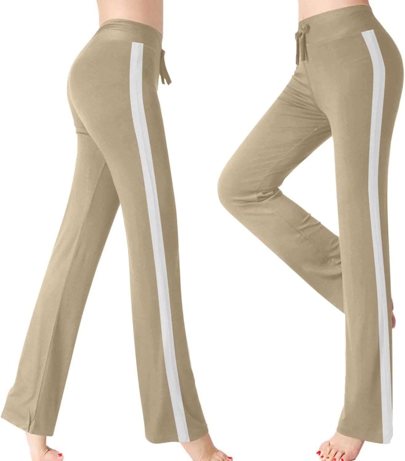 Women's Modal Sweatpant Yoga Leggings Side Striped High Waist Stretch Slim Comfy Jogger Sport Workout Trousers