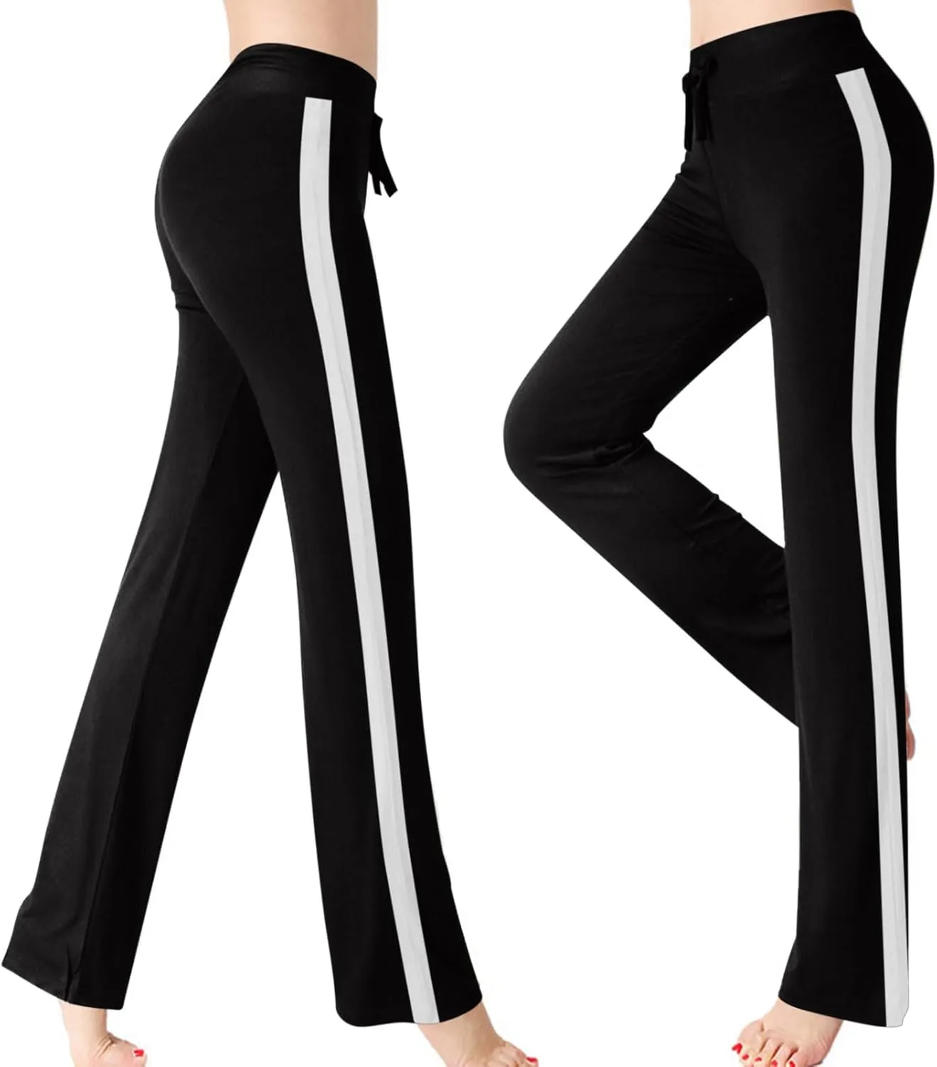 Women's Modal Sweatpant Yoga Leggings Side Striped High Waist Stretch Slim Comfy Jogger Sport Workout Trousers