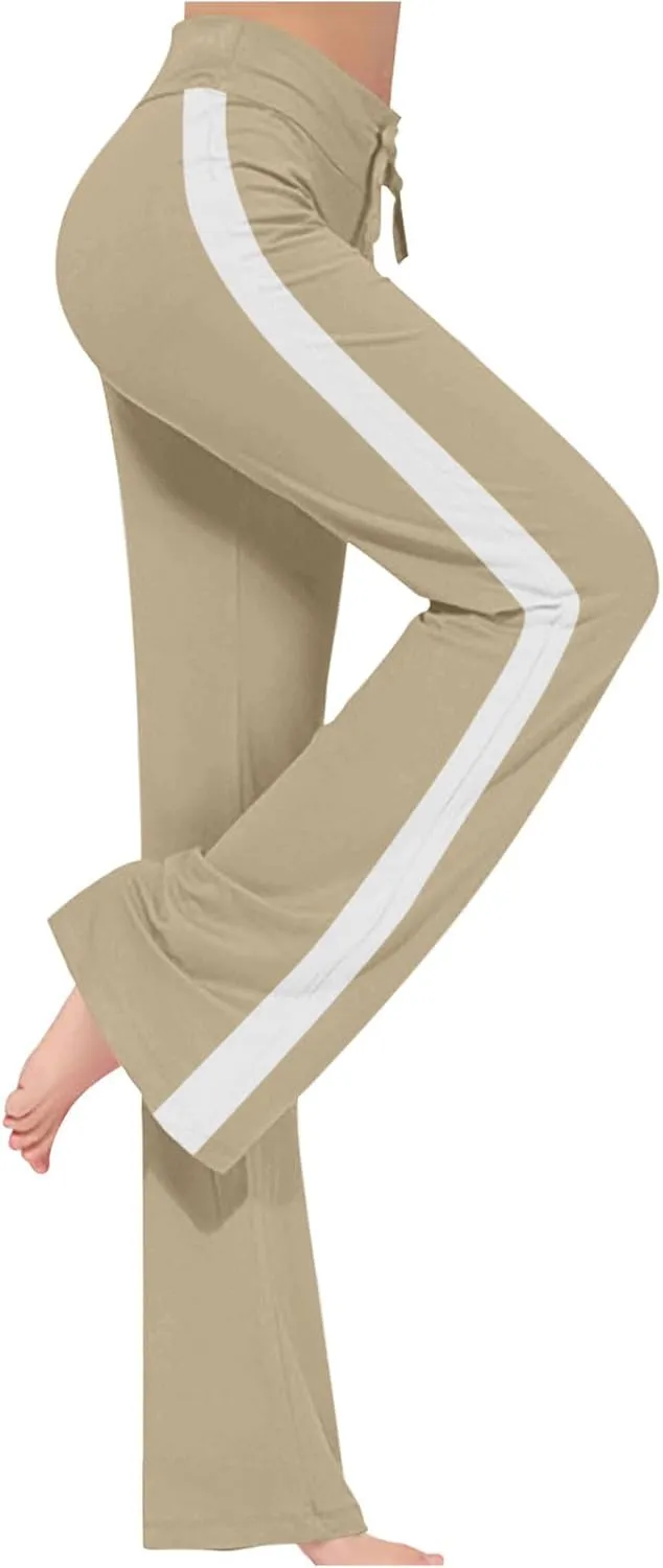 Women's Modal Sweatpant Yoga Leggings Side Striped High Waist Stretch Slim Comfy Jogger Sport Workout Trousers