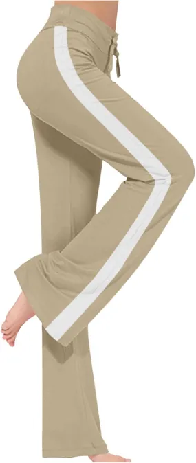 Women's Modal Sweatpant Yoga Leggings Side Striped High Waist Stretch Slim Comfy Jogger Sport Workout Trousers