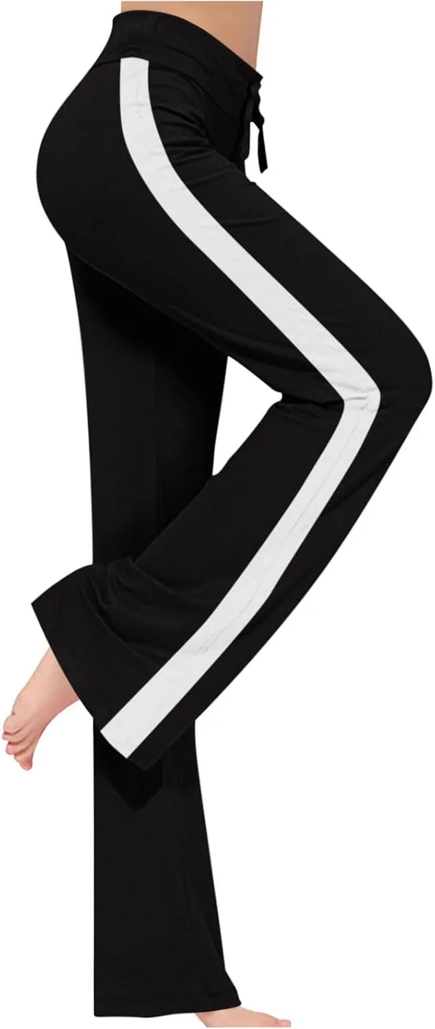 Women's Modal Sweatpant Yoga Leggings Side Striped High Waist Stretch Slim Comfy Jogger Sport Workout Trousers