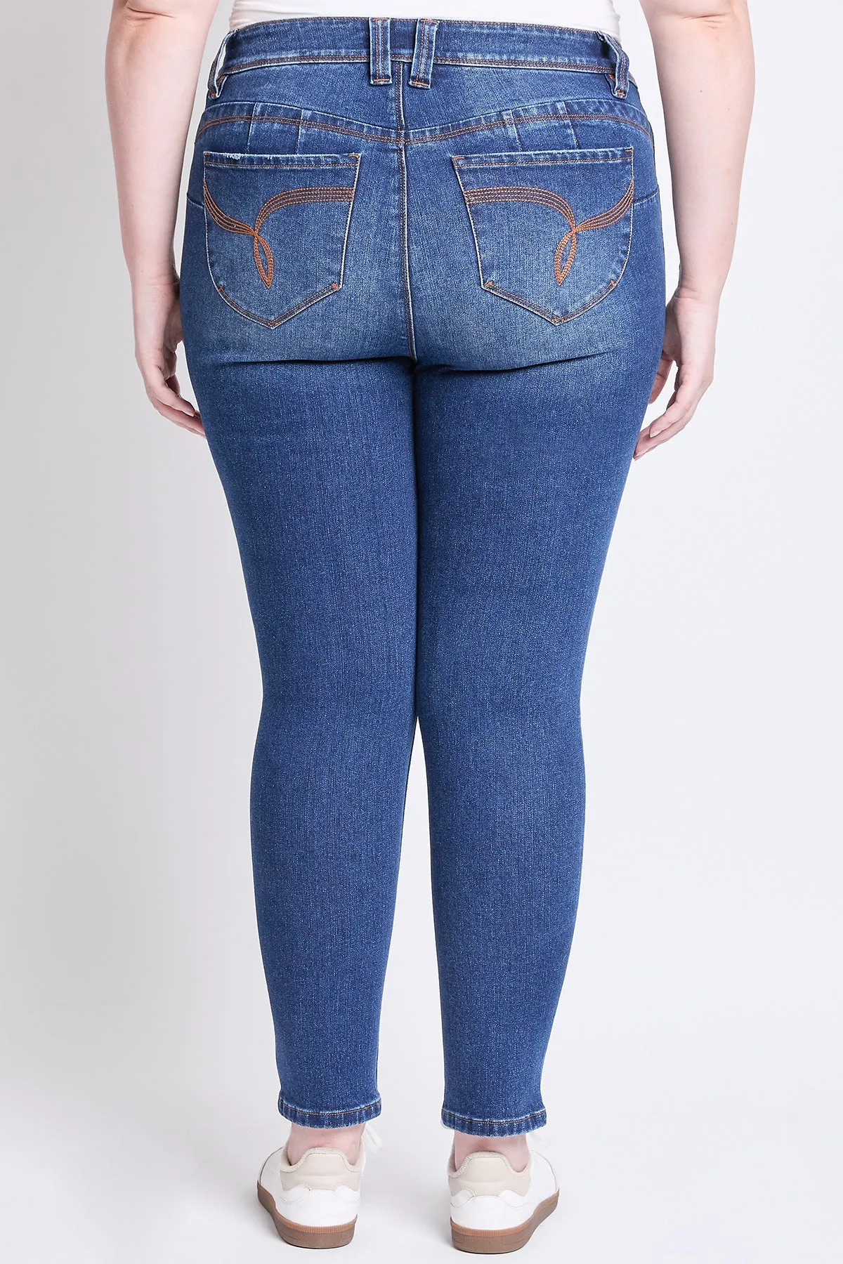 Women's Plus WannaBettaButt Mid Rise Embroidered Skinny Jean