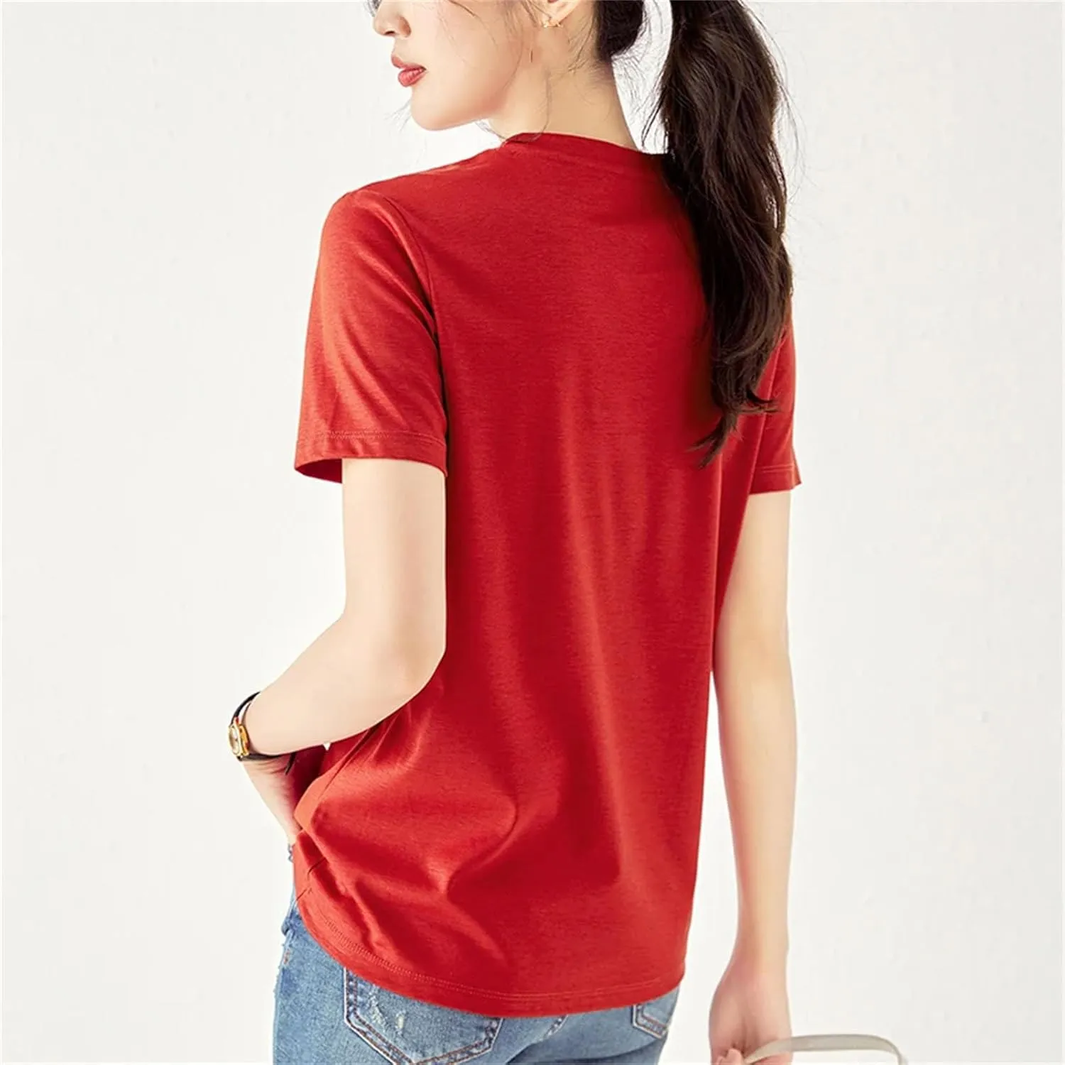 Women’S Silk Cotton T-Shirt O-Neck Short Sleeve Solid Spring Casual Basic Top