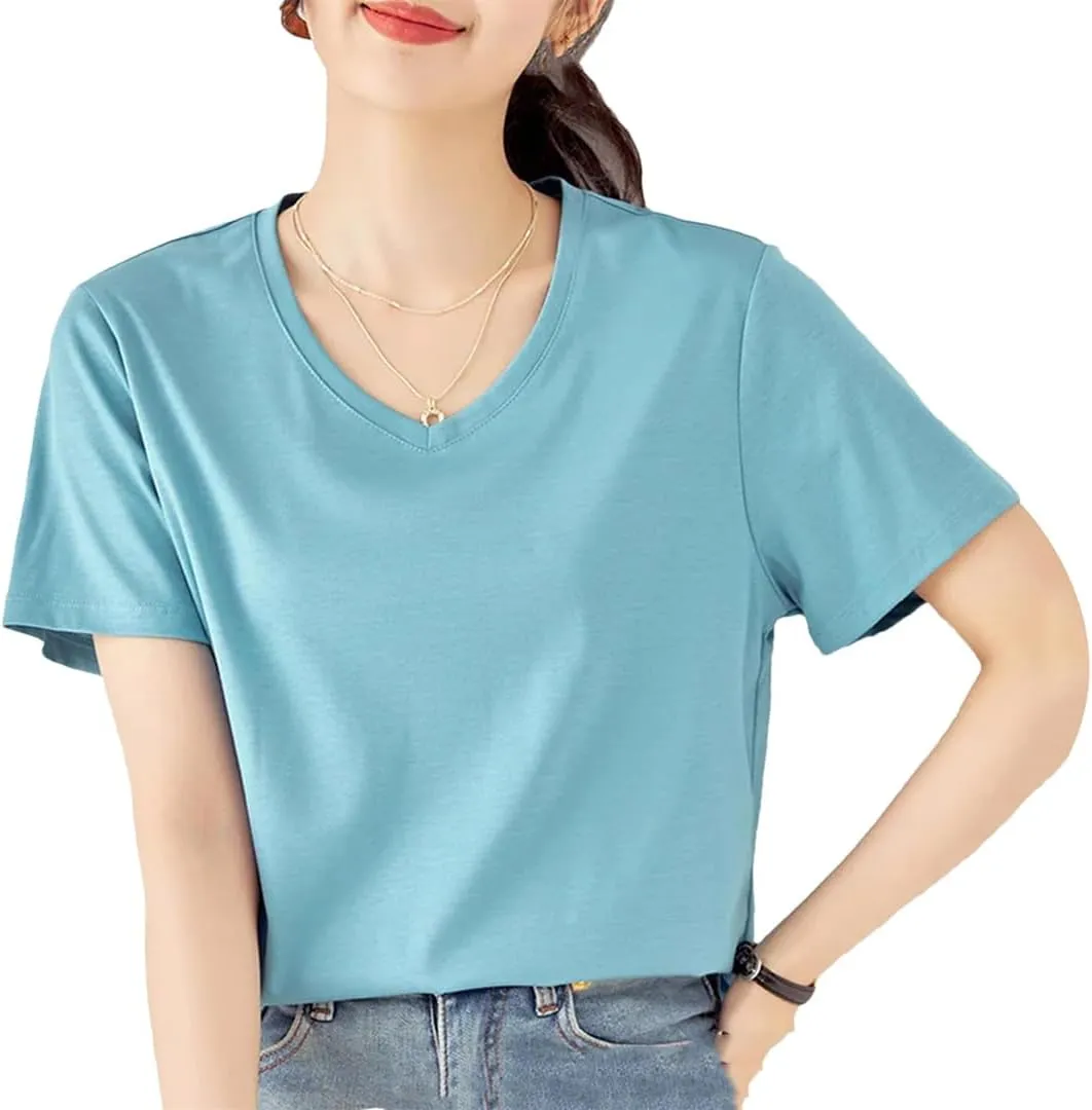 Women’S Silk Cotton T-Shirt O-Neck Short Sleeve Solid Spring Casual Basic Top