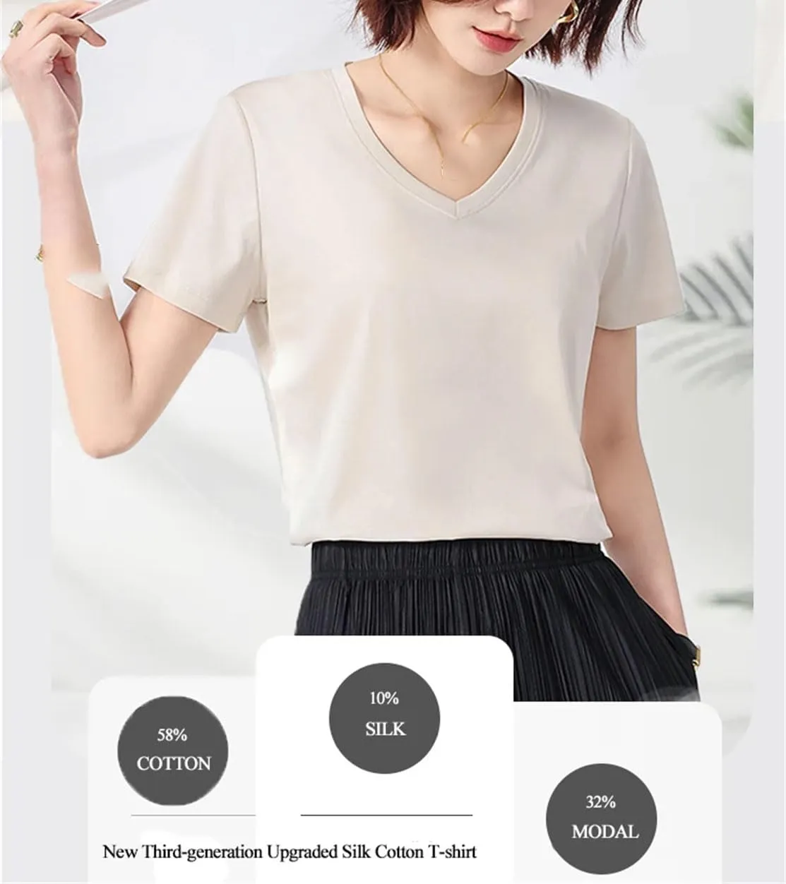 Women’S Silk Cotton T-Shirt O-Neck Short Sleeve Solid Spring Casual Basic Top