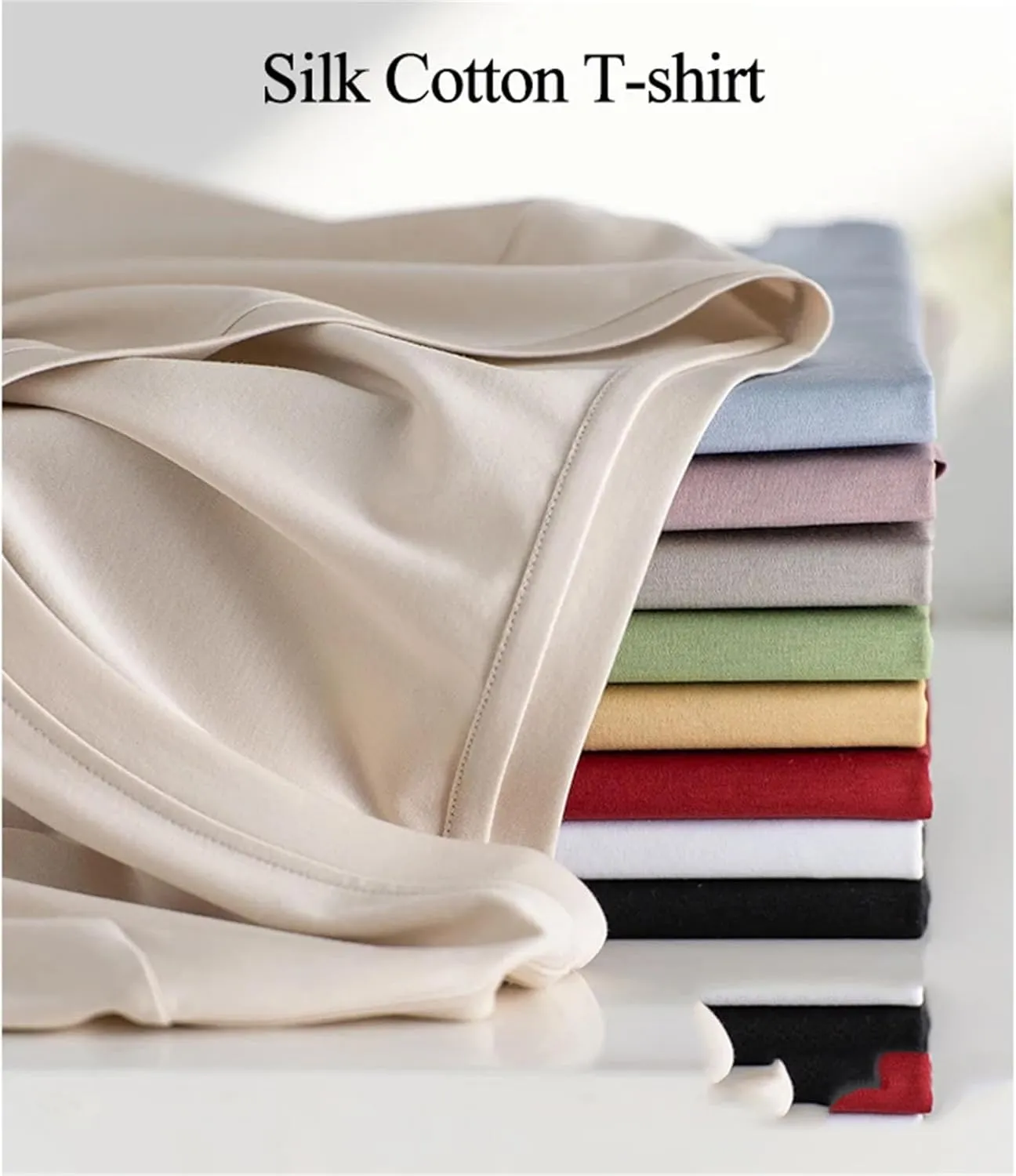 Women’S Silk Cotton T-Shirt O-Neck Short Sleeve Solid Spring Casual Basic Top