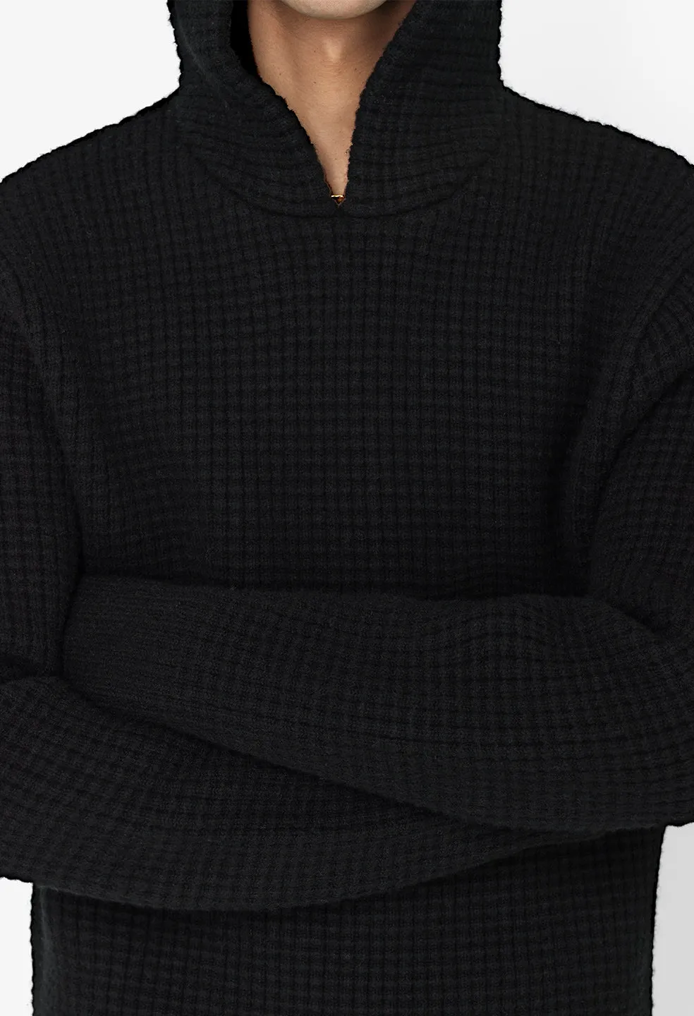 Wool Waffle Knit Poncho / Black