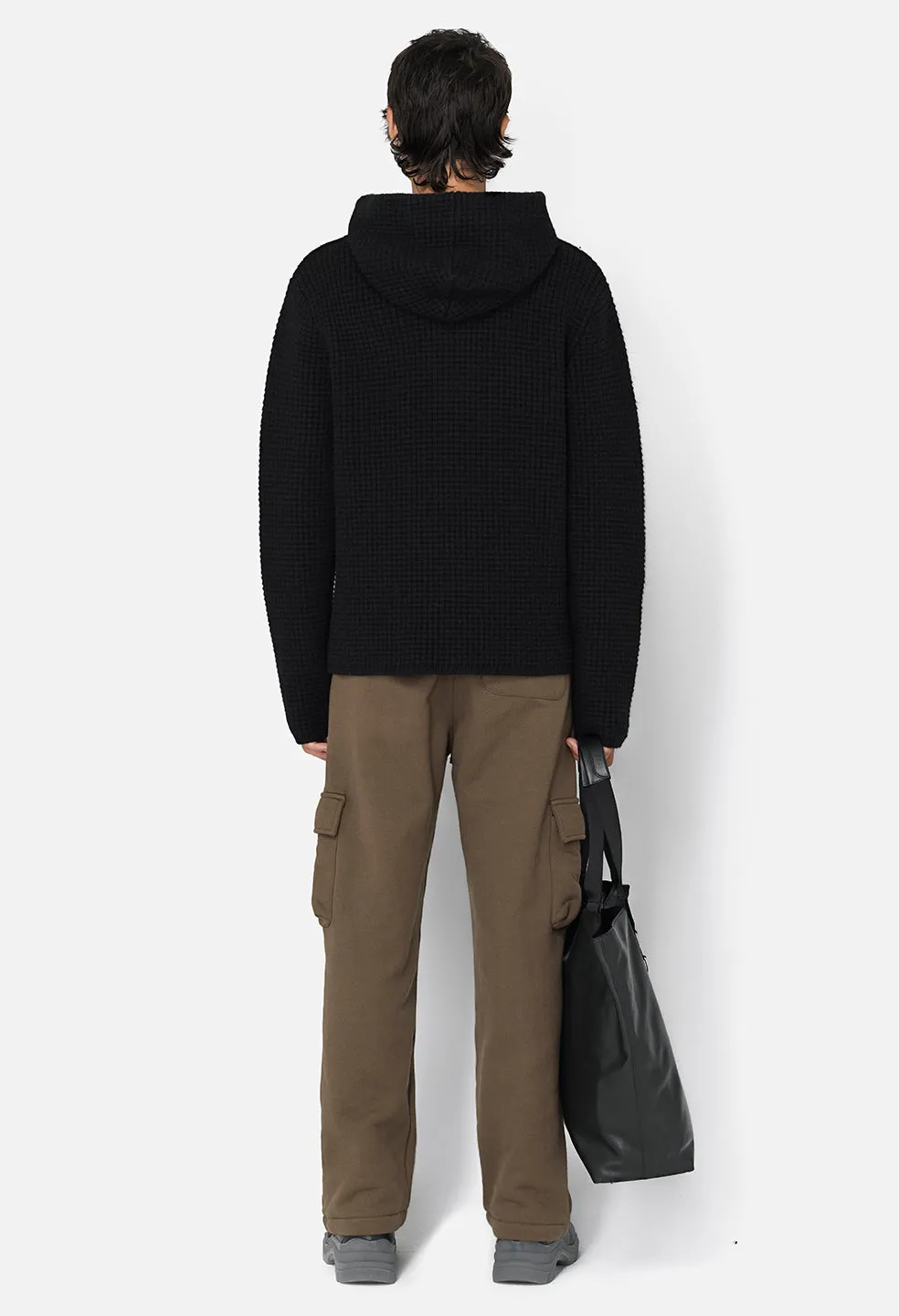 Wool Waffle Knit Poncho / Black