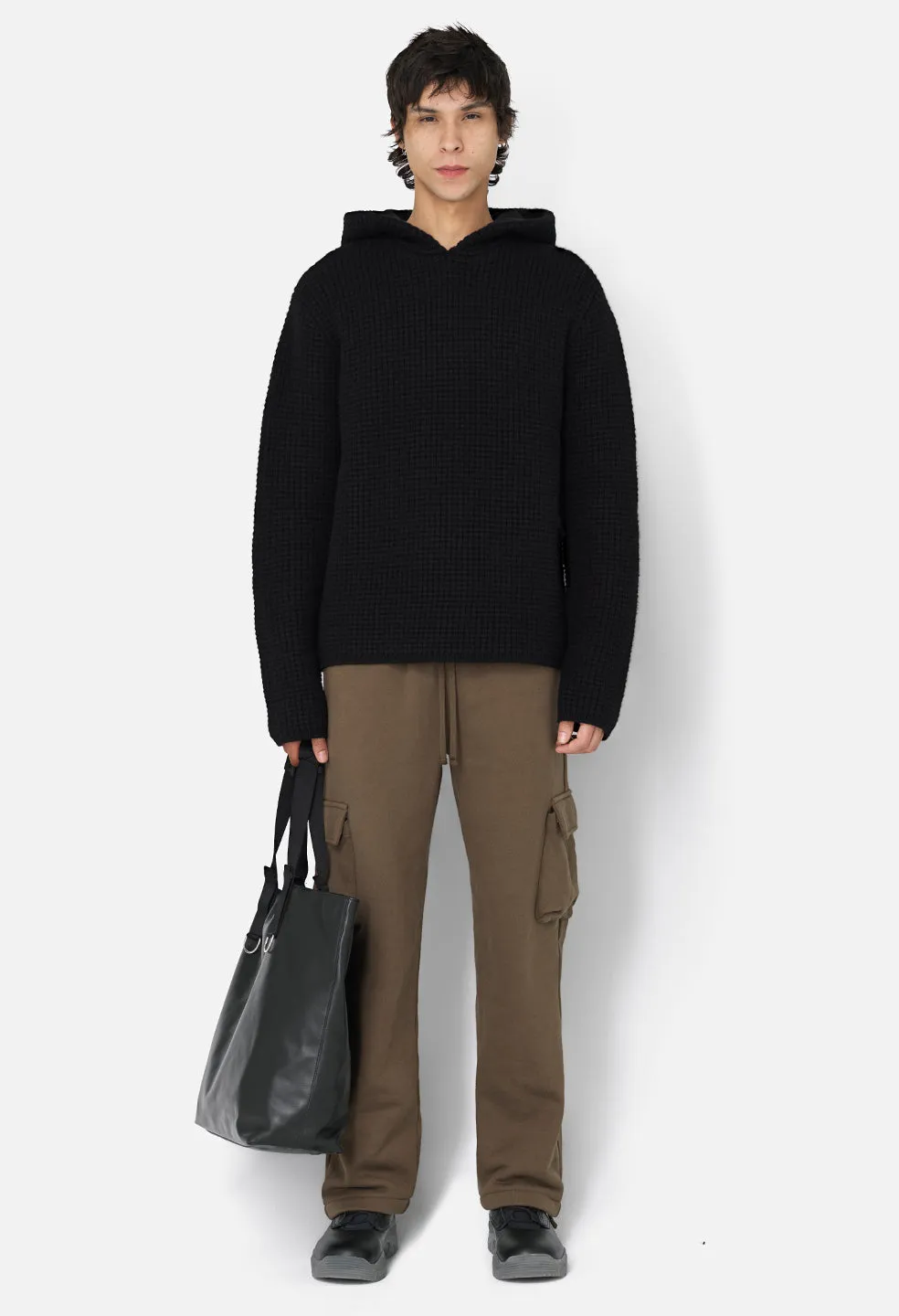 Wool Waffle Knit Poncho / Black