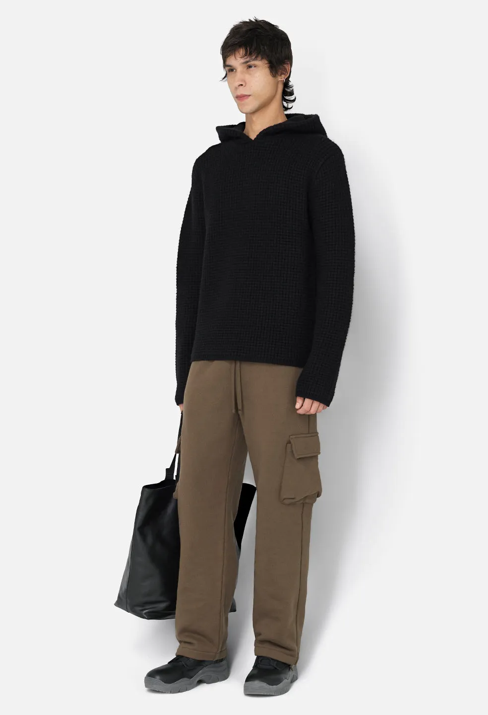 Wool Waffle Knit Poncho / Black