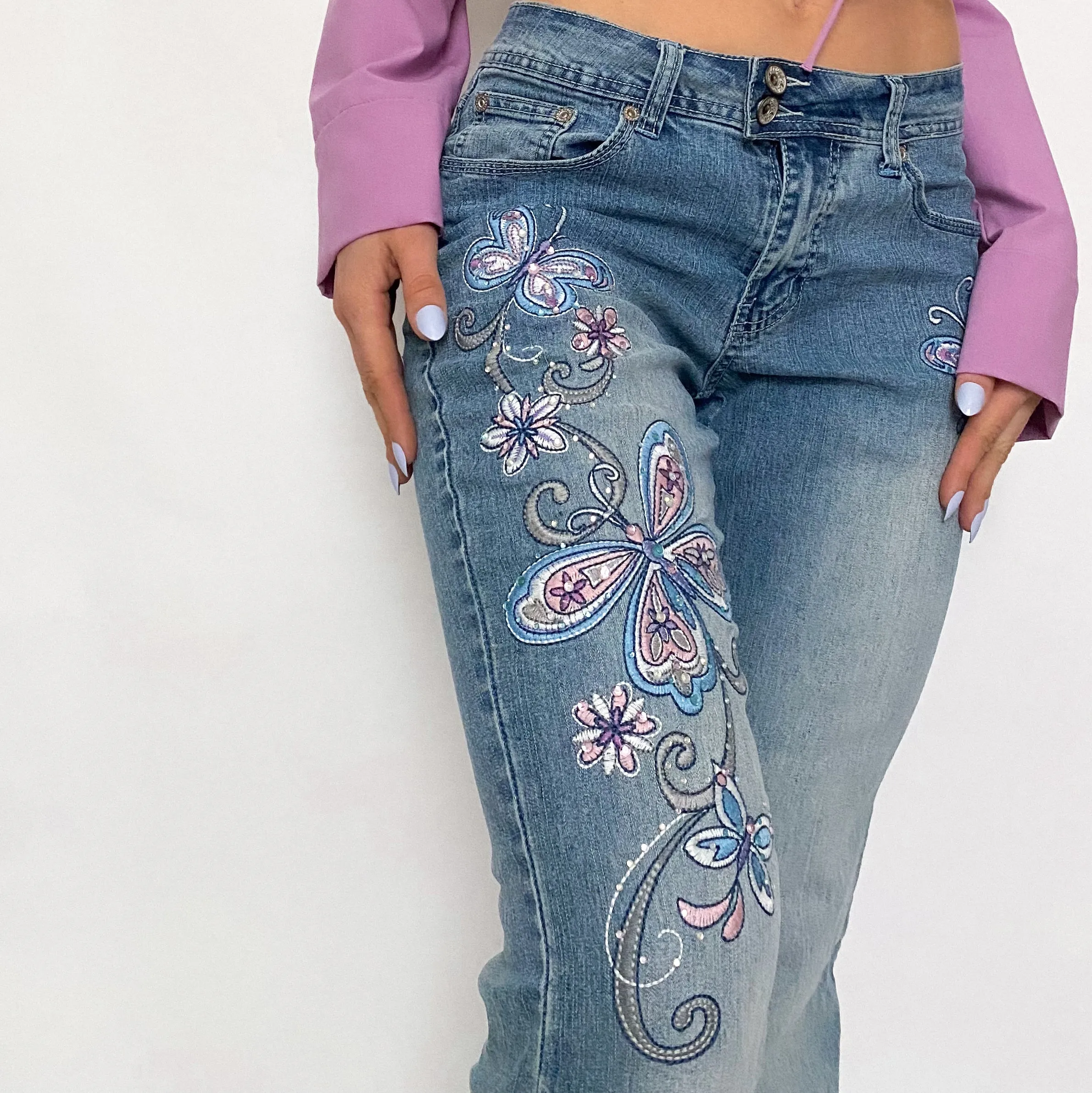 Y2K Angels Butterfly Embellished Jeans