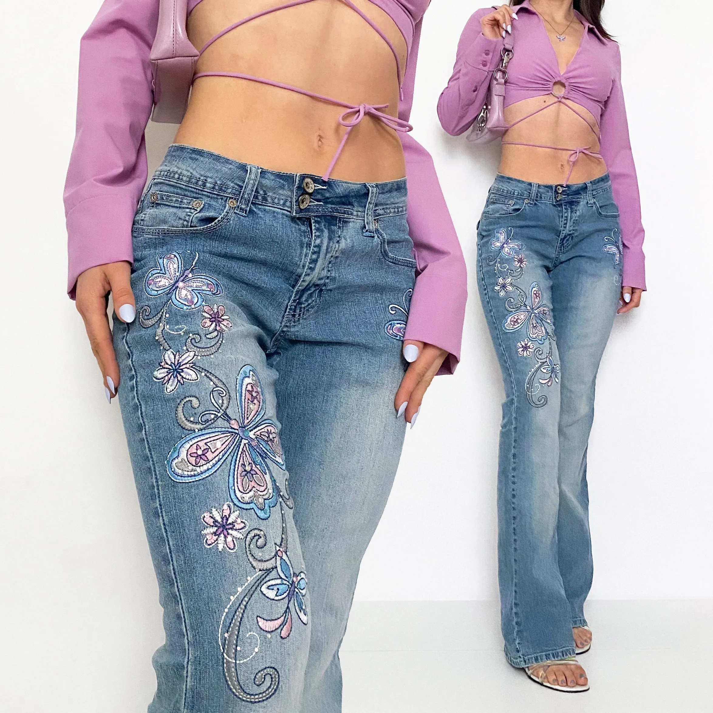 Y2K Angels Butterfly Embellished Jeans
