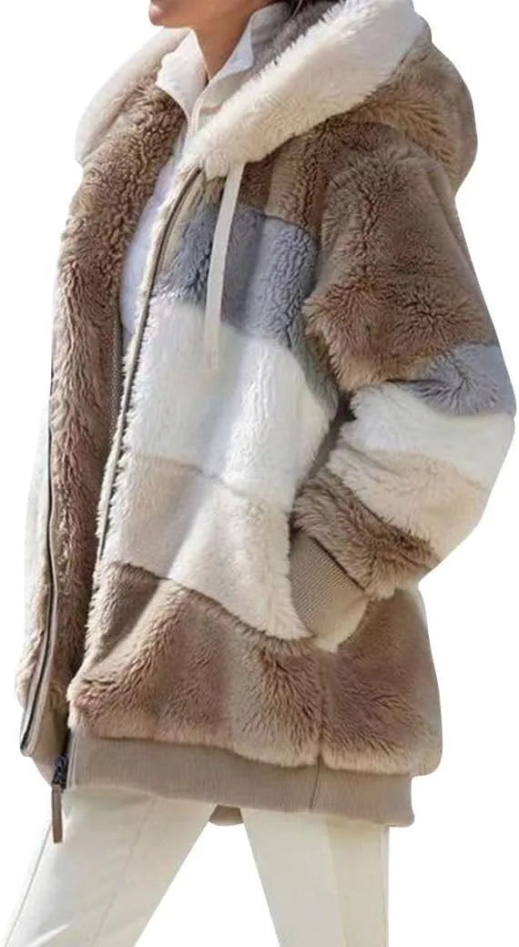Ytfsrukp Jacket for Women 2023 Fall Winter Sherpa Fleece Jackets Full Zip Long Sleeve Casual Fuzzy Hooded Jacket Coats