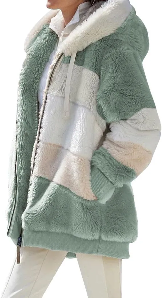 Ytfsrukp Jacket for Women 2023 Fall Winter Sherpa Fleece Jackets Full Zip Long Sleeve Casual Fuzzy Hooded Jacket Coats