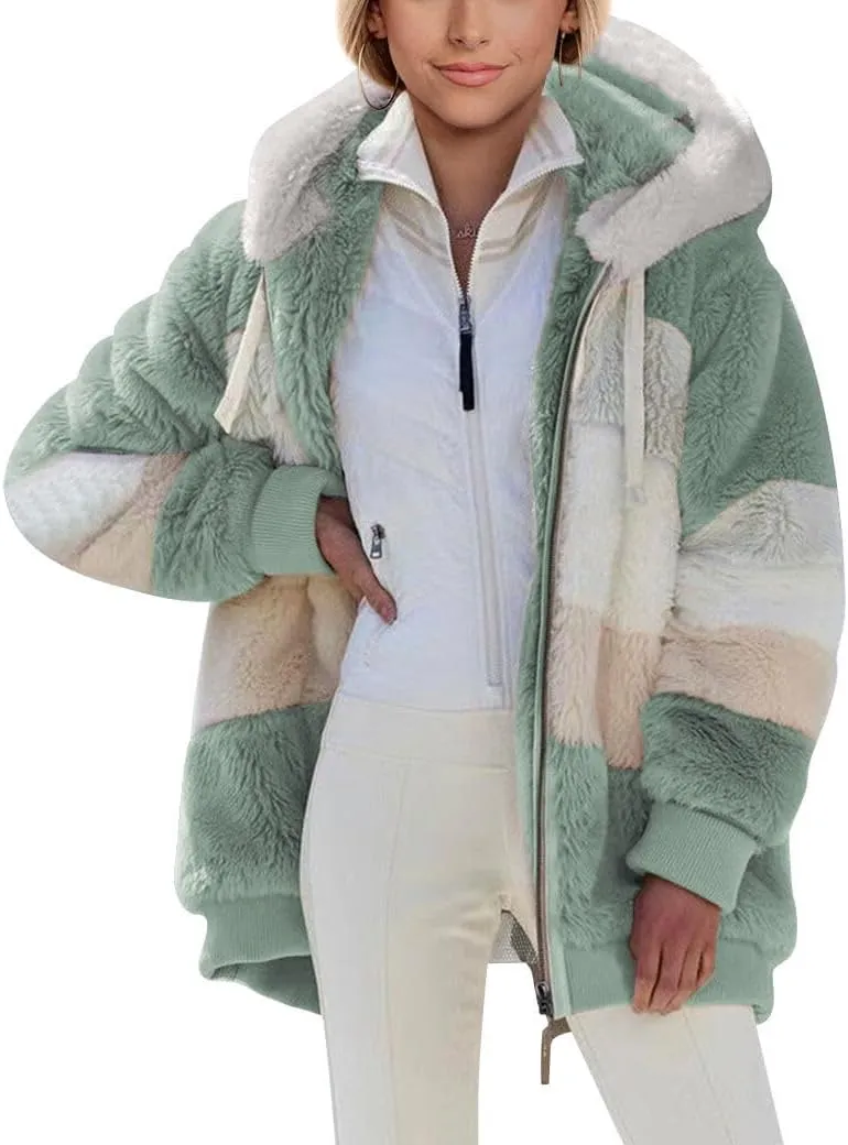 Ytfsrukp Jacket for Women 2023 Fall Winter Sherpa Fleece Jackets Full Zip Long Sleeve Casual Fuzzy Hooded Jacket Coats
