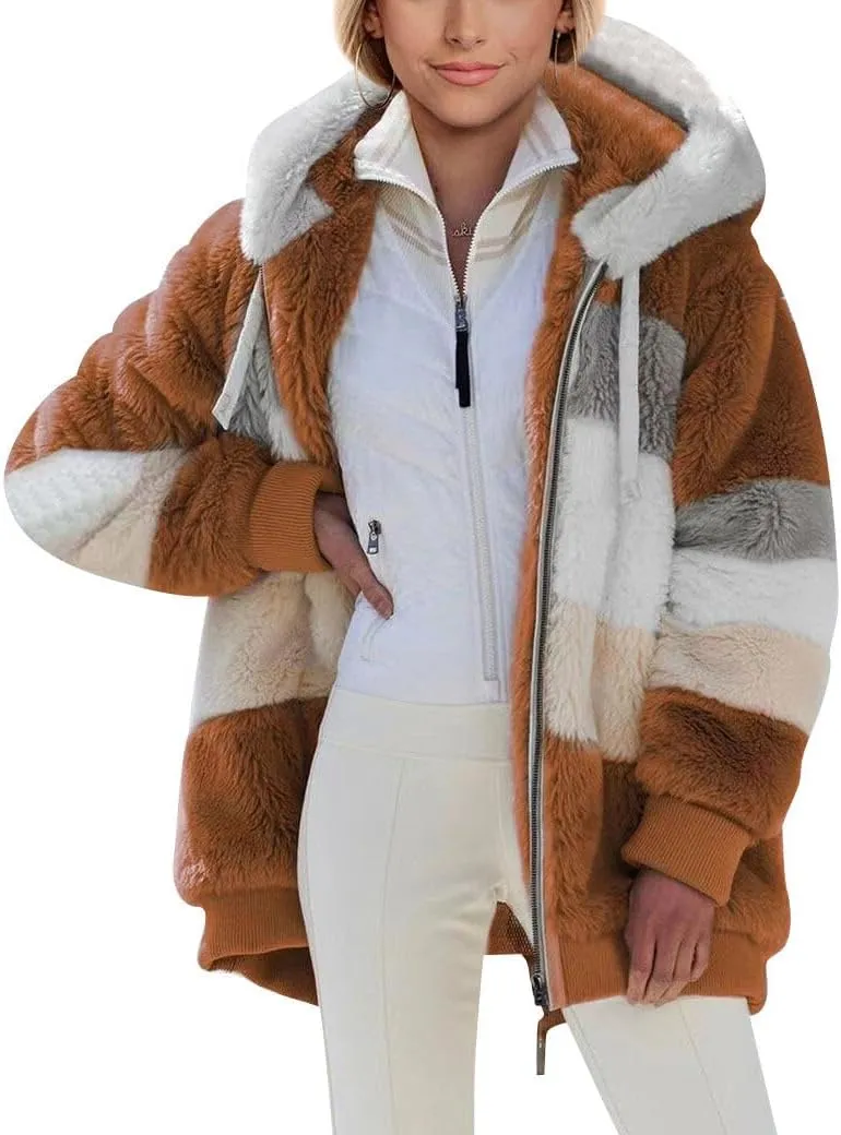 Ytfsrukp Jacket for Women 2023 Fall Winter Sherpa Fleece Jackets Full Zip Long Sleeve Casual Fuzzy Hooded Jacket Coats