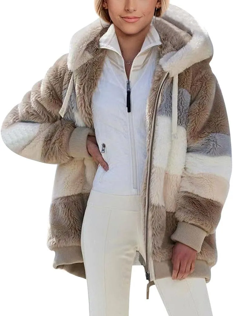 Ytfsrukp Jacket for Women 2023 Fall Winter Sherpa Fleece Jackets Full Zip Long Sleeve Casual Fuzzy Hooded Jacket Coats