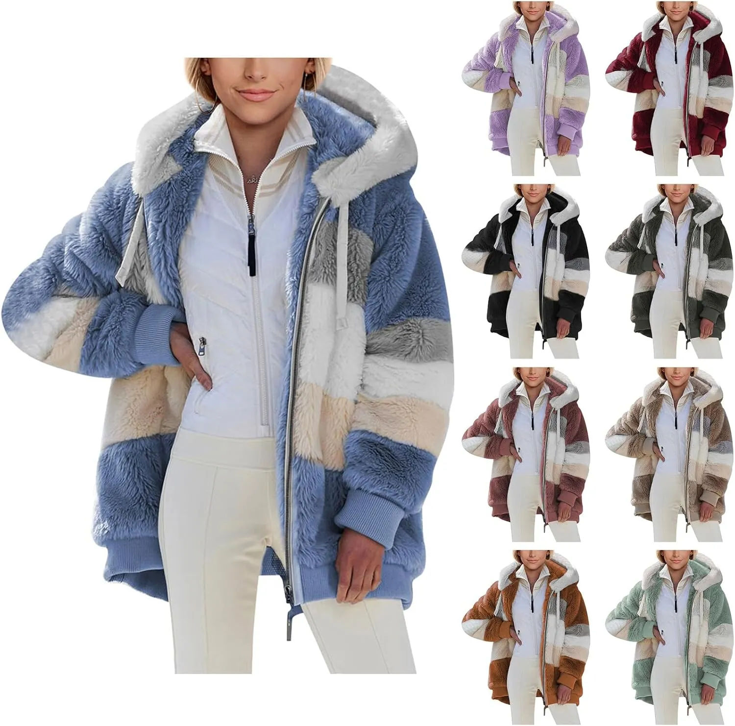 Ytfsrukp Jacket for Women 2023 Fall Winter Sherpa Fleece Jackets Full Zip Long Sleeve Casual Fuzzy Hooded Jacket Coats
