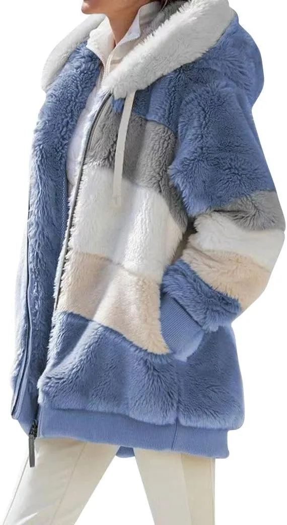 Ytfsrukp Jacket for Women 2023 Fall Winter Sherpa Fleece Jackets Full Zip Long Sleeve Casual Fuzzy Hooded Jacket Coats