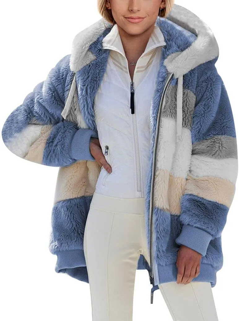 Ytfsrukp Jacket for Women 2023 Fall Winter Sherpa Fleece Jackets Full Zip Long Sleeve Casual Fuzzy Hooded Jacket Coats