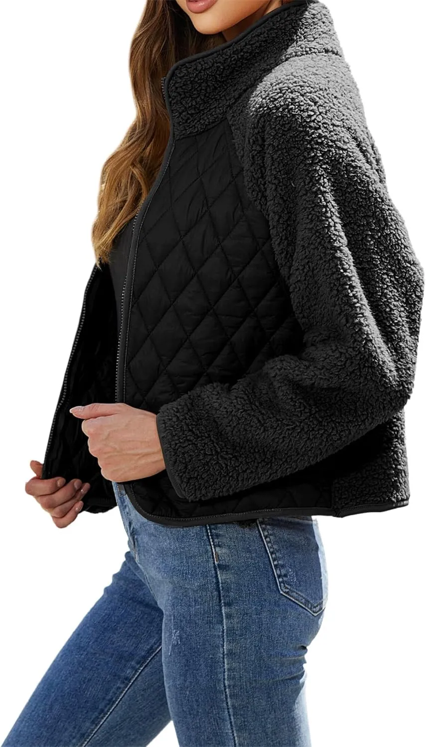 Ytfsrukp Womens Fall Quilted Bomber Jacket Long Sleeve Outerwear Trendy Casual Winter Down Coats Lightweight Puffer Jackets