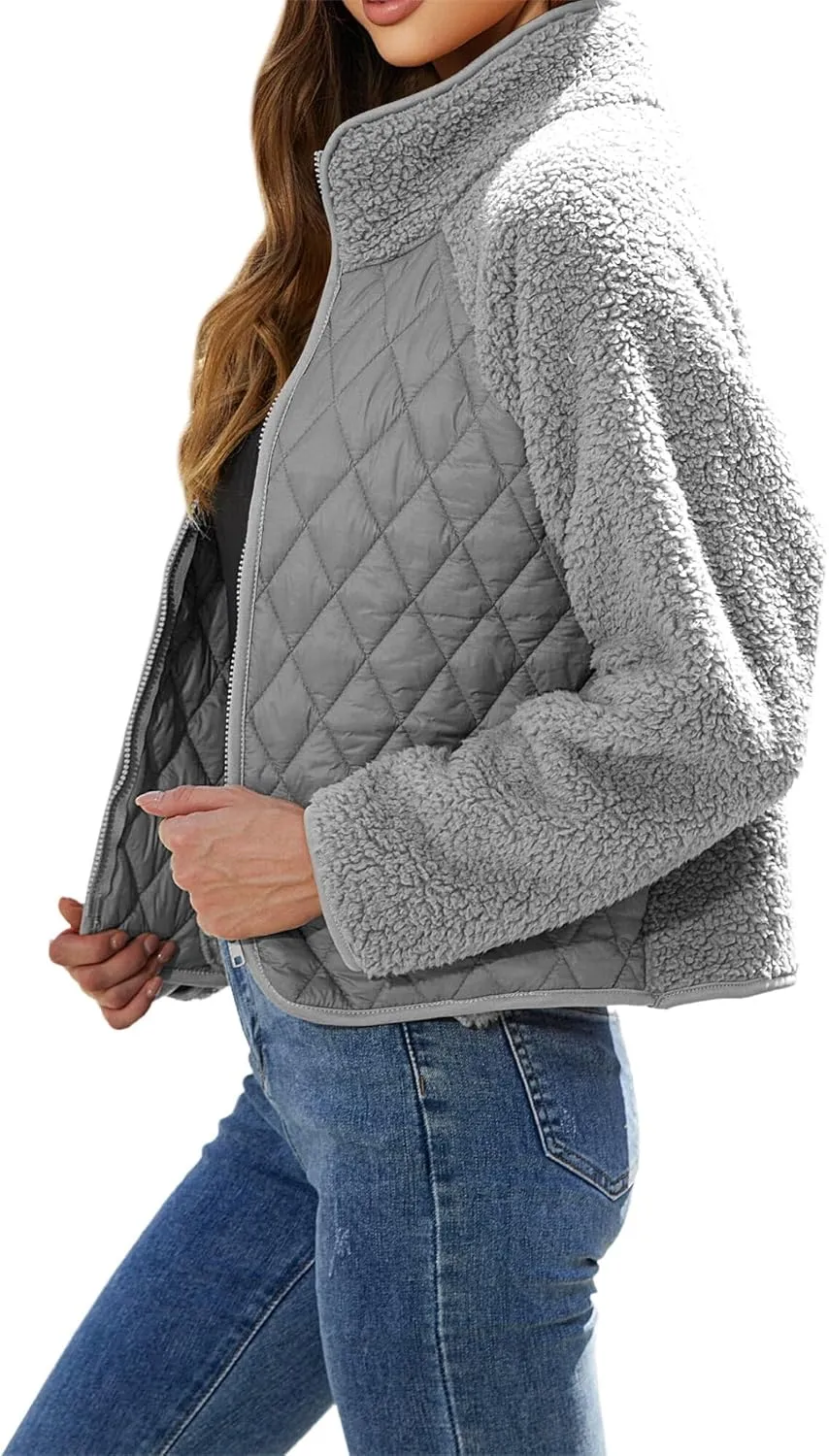 Ytfsrukp Womens Fall Quilted Bomber Jacket Long Sleeve Outerwear Trendy Casual Winter Down Coats Lightweight Puffer Jackets