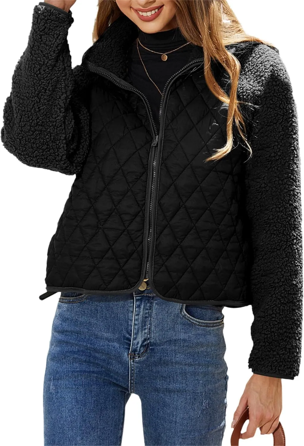 Ytfsrukp Womens Fall Quilted Bomber Jacket Long Sleeve Outerwear Trendy Casual Winter Down Coats Lightweight Puffer Jackets
