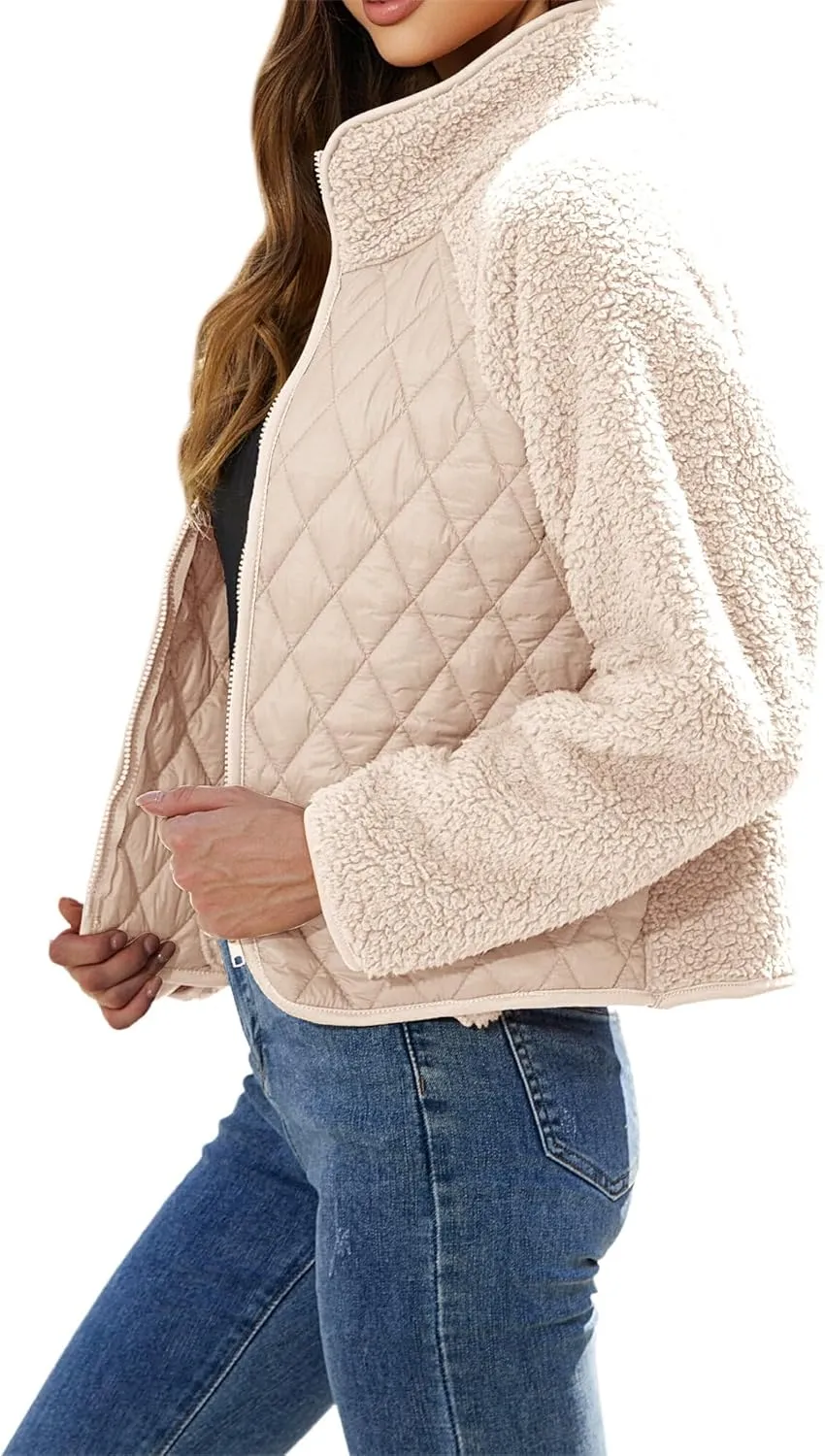 Ytfsrukp Womens Fall Quilted Bomber Jacket Long Sleeve Outerwear Trendy Casual Winter Down Coats Lightweight Puffer Jackets