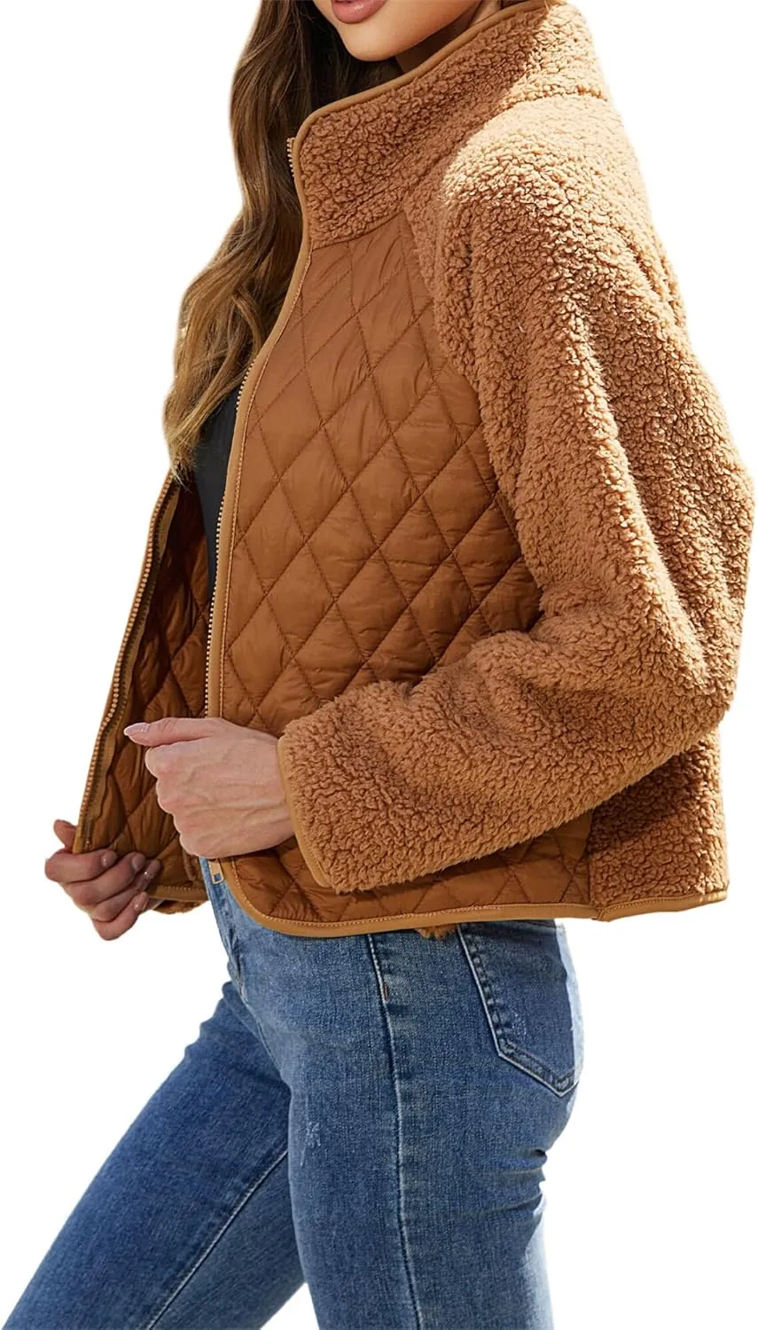 Ytfsrukp Womens Fall Quilted Bomber Jacket Long Sleeve Outerwear Trendy Casual Winter Down Coats Lightweight Puffer Jackets