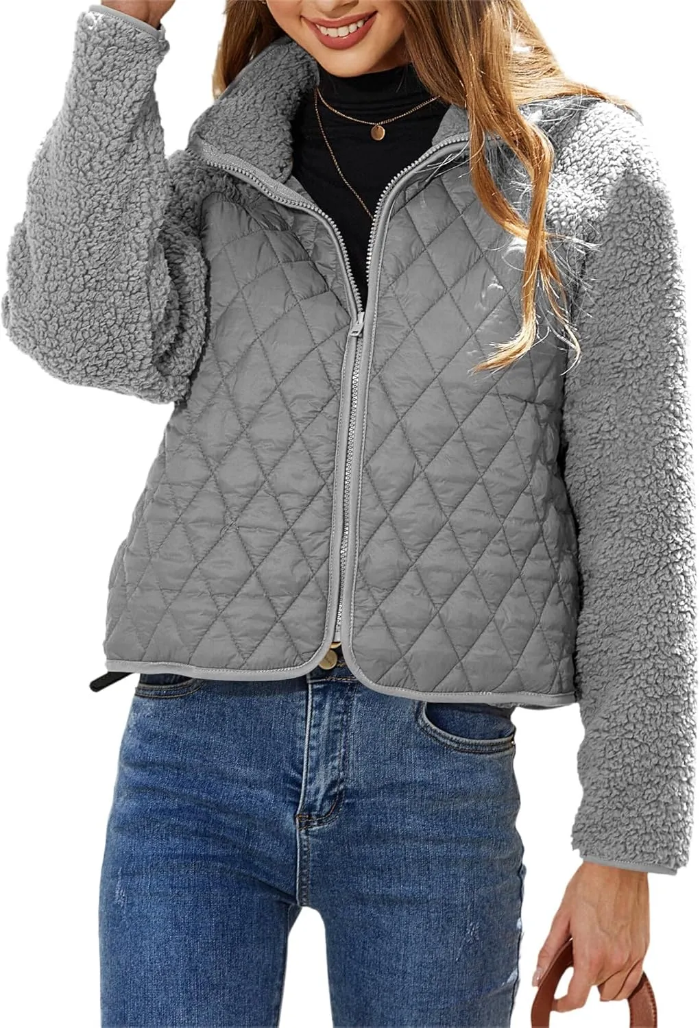 Ytfsrukp Womens Fall Quilted Bomber Jacket Long Sleeve Outerwear Trendy Casual Winter Down Coats Lightweight Puffer Jackets