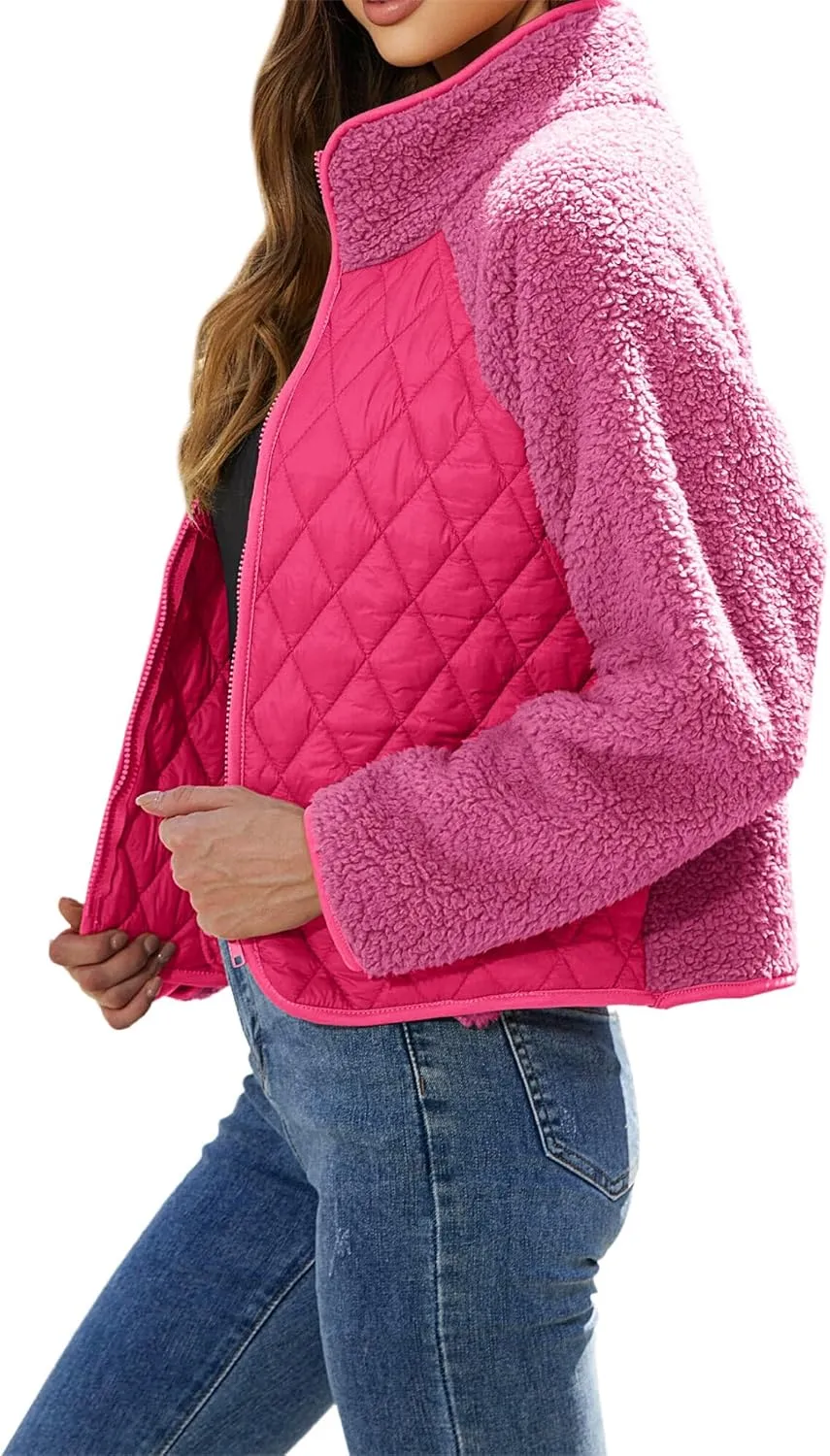 Ytfsrukp Womens Fall Quilted Bomber Jacket Long Sleeve Outerwear Trendy Casual Winter Down Coats Lightweight Puffer Jackets