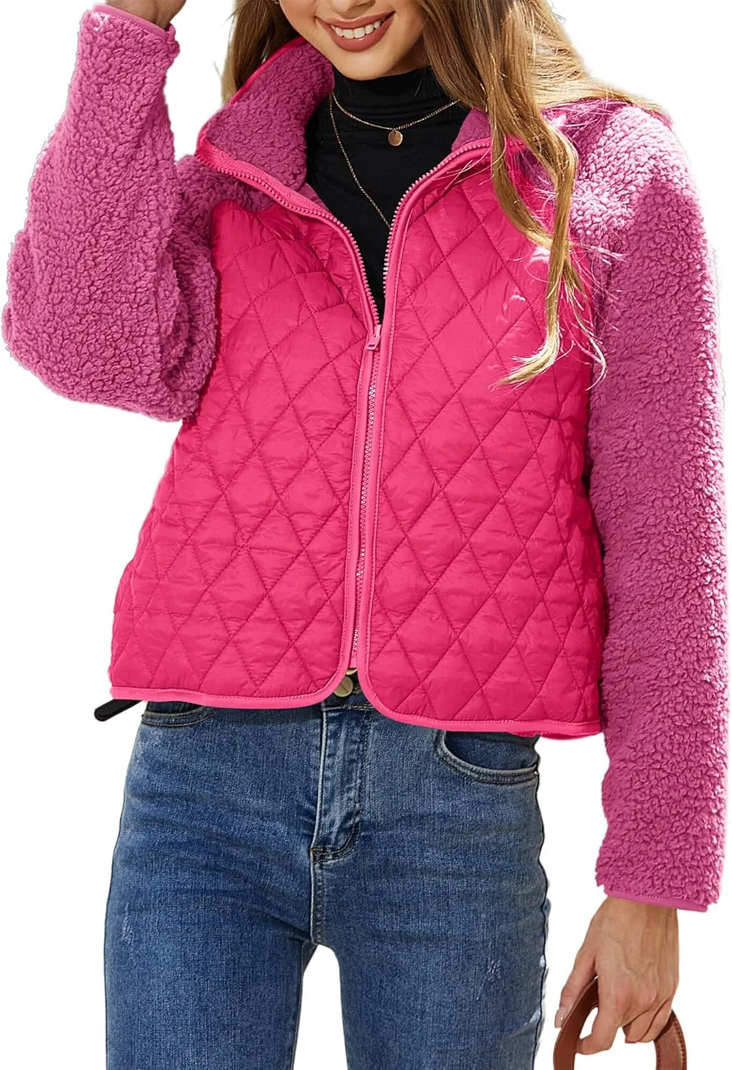 Ytfsrukp Womens Fall Quilted Bomber Jacket Long Sleeve Outerwear Trendy Casual Winter Down Coats Lightweight Puffer Jackets