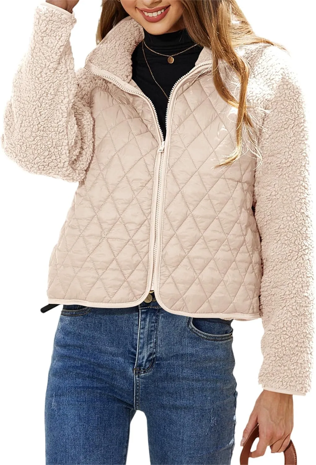 Ytfsrukp Womens Fall Quilted Bomber Jacket Long Sleeve Outerwear Trendy Casual Winter Down Coats Lightweight Puffer Jackets
