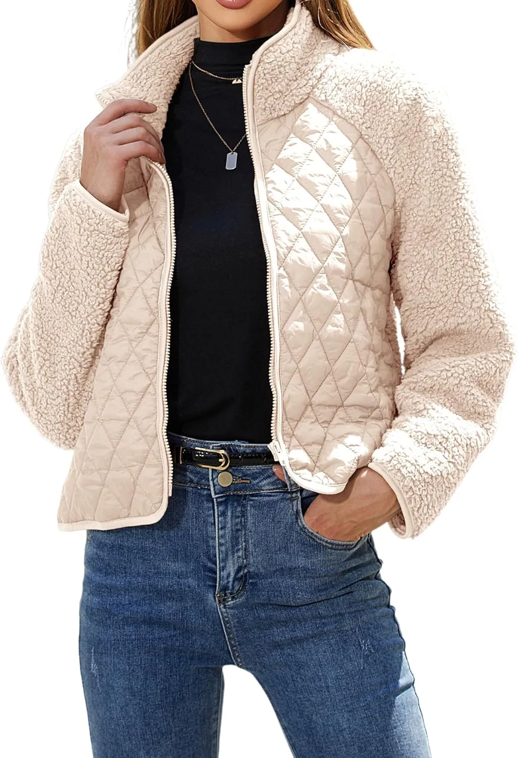 Ytfsrukp Womens Fall Quilted Bomber Jacket Long Sleeve Outerwear Trendy Casual Winter Down Coats Lightweight Puffer Jackets