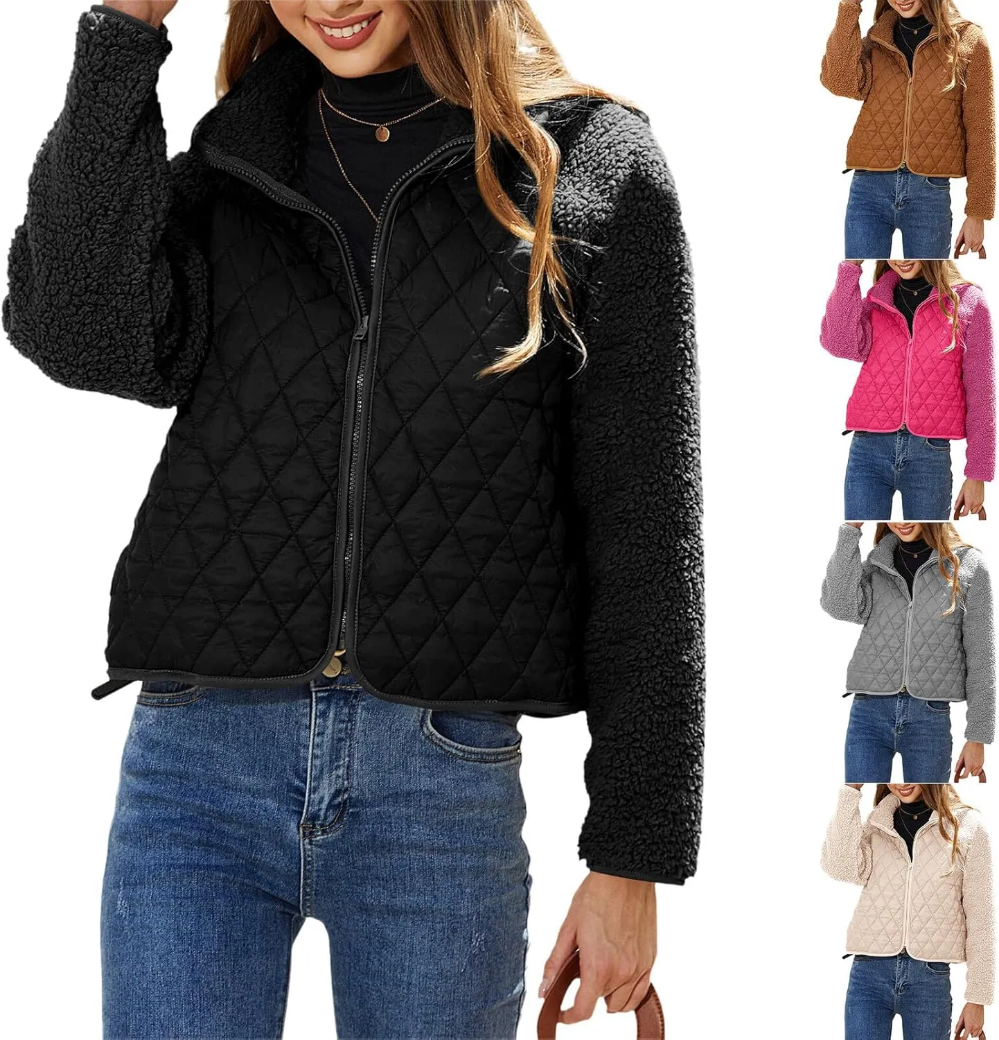 Ytfsrukp Womens Fall Quilted Bomber Jacket Long Sleeve Outerwear Trendy Casual Winter Down Coats Lightweight Puffer Jackets